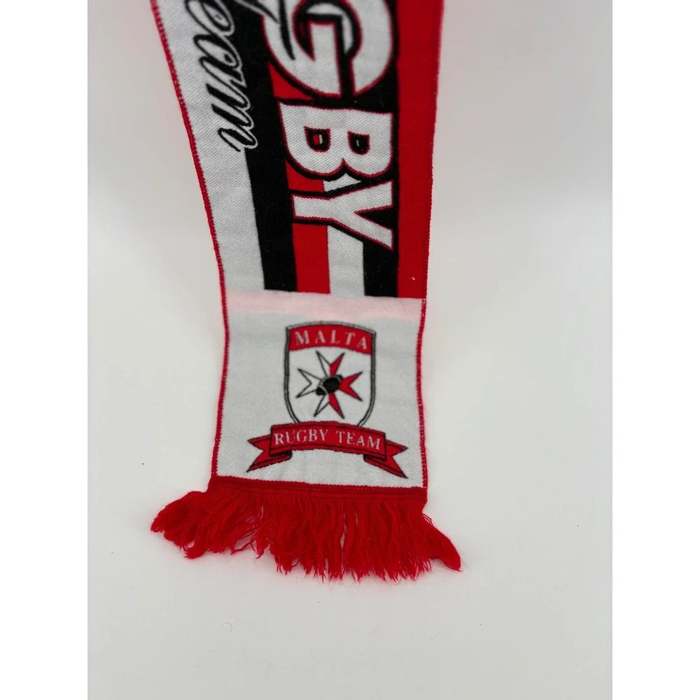 Unbranded Scarf Unisex OS Red Malta Rugby Team Knit Fringed Sports Fan Accessory